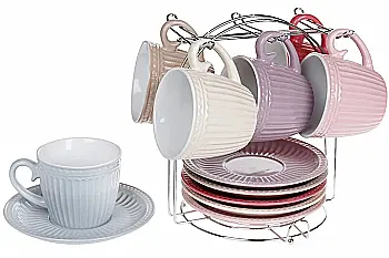 Набор чайный: 6 чашек 250 мл + 6 блюдец, на металлической подставке, 344-141