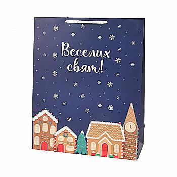Пакет бумажный новогодний, 270*330*110 мм, L
