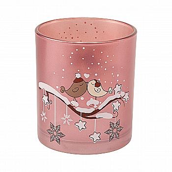 Подсвечник новогодний стеклянный "Winterly" h=9 см, лакированый, розовые цвета (3 вида), 9709851/2016268