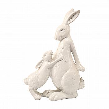 Фігурка декоративна "Заєць з зайченям" 35,4 см, колір - білий глянець, 887-505