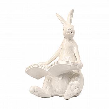Фигурка декоративная "Заяц с книгой" 32,4 см, цвет - белый глянец, 887-508