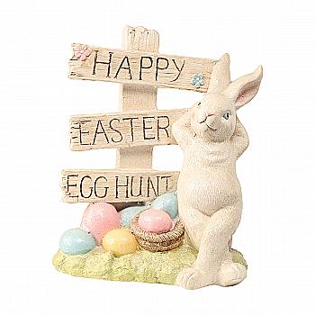 Фігурка декоративна мінеральна "Щасливий пасхальний білий зайчик" 55 см, ALX117940