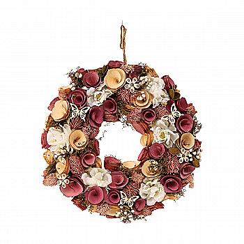 Вінок декоративний пасхальний 33 см, магнолія з кремовим, 743-889