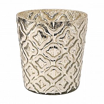 Подсвечник декоративный стеклянный "Vigga" h=15 см/d=15 см, белый с рисунком (3 вида), 9818758/1002209