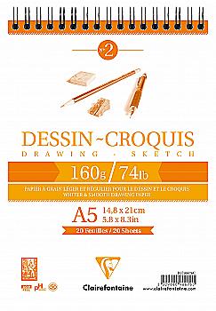 Outlet20 Скетчбук для экизов А4 Drawing Sketch на спирали, 35 л. (160 г/м2), белая бумага, 96674C Clairefontaine