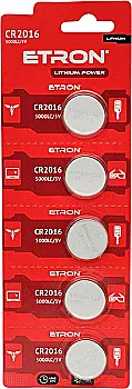 Батарейка ETRON CR2016 3 V літієва 1459 (5 шт/бл.) ціна вказ. за 1 шт.