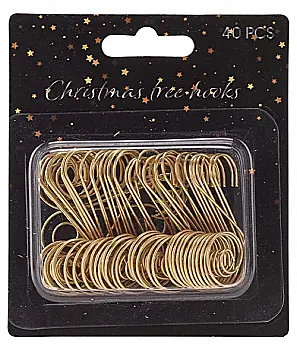 Набір гачків металевих для ялинкових прикрас 4,5 см (40 шт.), золото, AWR000050