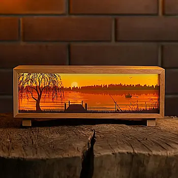 Ночник-панорама "Рыбалка", лакированное дерево (LED, Аккумулятор, USB Type-C), npa0007