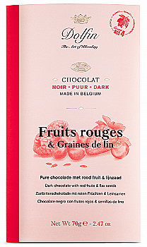 Чорний шоколад 60% какао з червоними ягодами та насінням льону, DOLFIN БельгП
