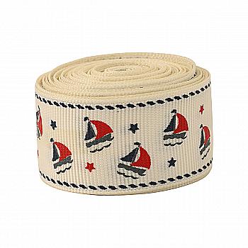 Лента репсовая с принтом Кораблики ТМ "Шанталь"