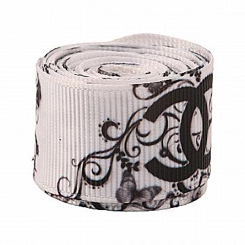 Лента репсовая с принтом Шанель с кружевом ТМ "Шанталь"