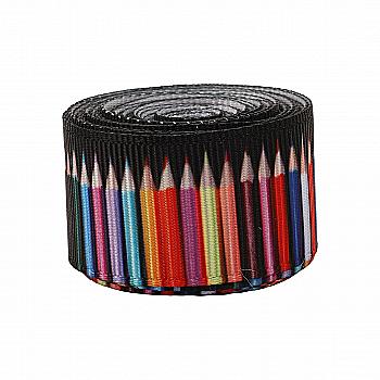 Лента репсовая с принтом Карандаши на черном ТМ "Шанталь"