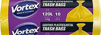 Пакет для сміття LDPE 70x110см жовтий 120л/10 шт, VORTEX, 16121201
