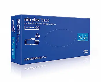Перчатки "Nitrylex Basic" нитриловые смотровые неприпудренные, синие M, 100 шт/уп, 17203802