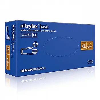 Перчатки "Nitrylex Basic" нитриловые смотровые неприпудренные, синие XL, 100 шт/уп, 17204002