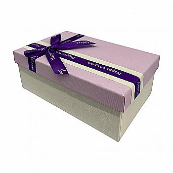 Подарочная коробка прямоугольная, бело-фиолетовая с бантом, 19*12*6,5 см, 1103532201