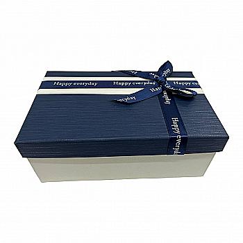 Подарочная коробка прямоугольная, сине-белая с бантом, 21*14*8 см, 1103772112