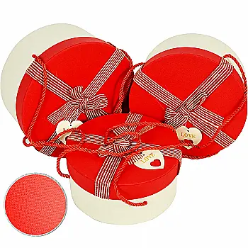 Подарочная коробка круглая, бело-красная с полосатым бантом, 19*19*9 см, 2103523801