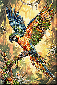 Набор для вышивки бисером на натуральном художественном холсте "Красный попугай", AB-970