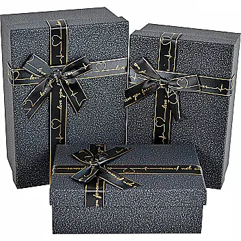 Подарочная коробка прямоугольная, черная с черным бантом, 19*12*6,5 см, 2703452501