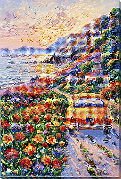 Набор для вышивки бисером на натуральном художественном холсте "Вечере над морем", AB-968