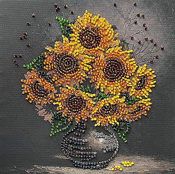 Набор-мини для вышивки бисером на натуральном холсте "Домашние подсолнечники", AM-269