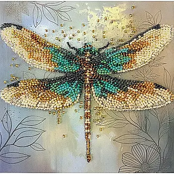 Набор-мини для вышивки бисером на натуральном художественном холсте "Изумрудные крылья", AM-268