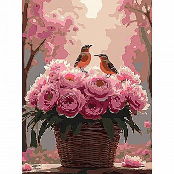 Картина за номерами 30*40 см "Півонії з пташками", SS-1273 ТМ "Strateg"