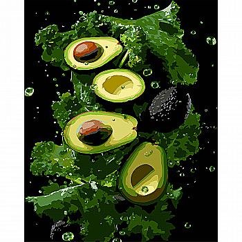 Картина за номерами 40*50 см "Зелений смак авокадо" на чорному фоні, AH1271 ТМ "Strateg"
