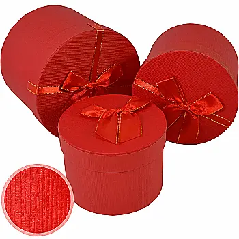 Подарункова коробка кругла, червона з бантом, 13*13*10 см, 210352382