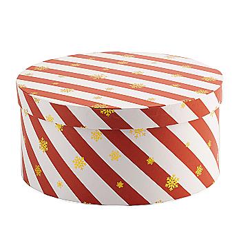 Outlet20 Подарункова коробка кругла  смугаста "Золоті сніжинки" 22.5*22.5*10.7,  2110978704/1020584