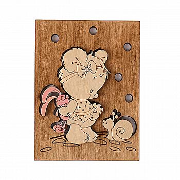 Открытка-мини из фанеры ручной работы "Мишка с улиткой" 10*7,5 см, 000544 ArtBober