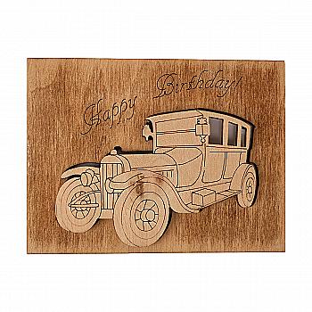 Листівка-міні з фанери ручної роботи "Авто ретро" 10*7,5 см, 000586 ArtBober