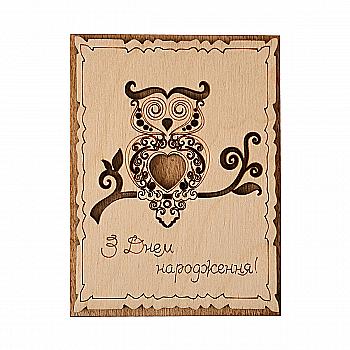 Открытка-мини из фанеры ручной работы "Сова" 10*7,5 см, 000137 ArtBober