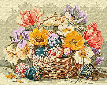 Набір для розпису по номерах 40*50 см "Великодній кошик з квітами", KHO5186 ТМ "Ідейка"