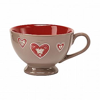 Чашка "Три сердца", бежевая с красным, 650 мл