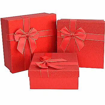 Подарункова коробка квадратна, "Червона з бантом", 19,5*19,5*9,5 см, 410347903