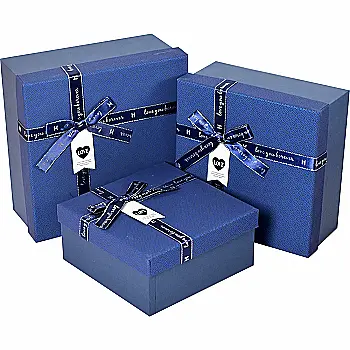 Подарункова коробка квадратна, синя з бантом, 19,5*19,5*9,5 см, 4203245123