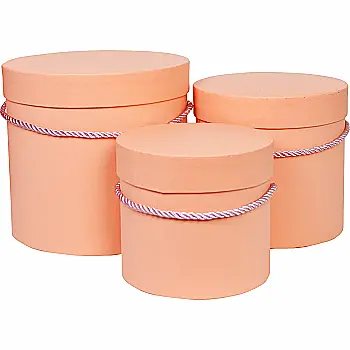 Подарункова коробка кругла, персикова зі шнурком, 18*18*17 см, 210340593