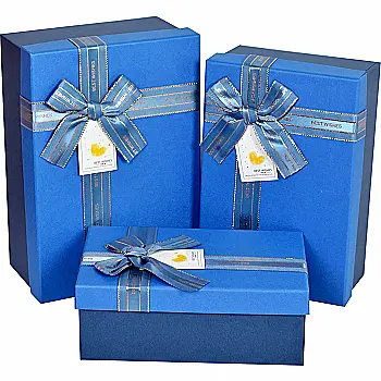 Подарункова коробка прямокутна, синя з бантом, 23*16*9,5 см, 1103463923