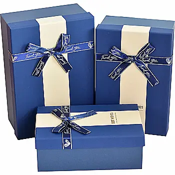 Подарункова коробка прямокутна, синя з білою смугою та бантом, 19*12*6,5 см, 110340041
