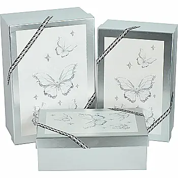 Подарункова коробка прямокутна, срібна "Butterfly", 19*12*6,5 см, 1103460831