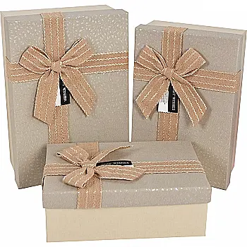 Подарункова коробка прямокутна, бежева з бантом, 19*12*6,5 см, 1103348001