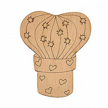 Заготовка из фанеры Раскраска "Кактус-сердце" 7,5*6,2 см, 100026 ArtBober