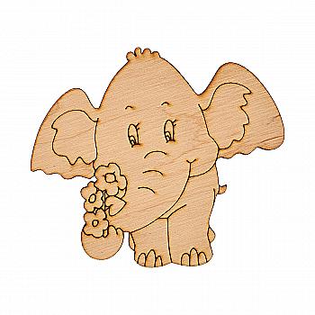 Заготовка магнита деревянная "Слоненок с букетом", 100*90 мм, LK20-033