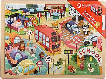 Игрушка деревянная Classic World "Деревянный пазл город животных", 54242