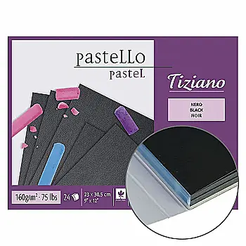 Cклейка для пастелі Tiziano A4 (23х30,5см), 160г/м2, 24л, чорний, Fabriano 46723305