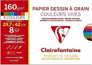 Папка для пастелі А3 Dessin a Grain, 8арк. (160 г/м2), папір яскравих кольор., 96773C Clairefontaine