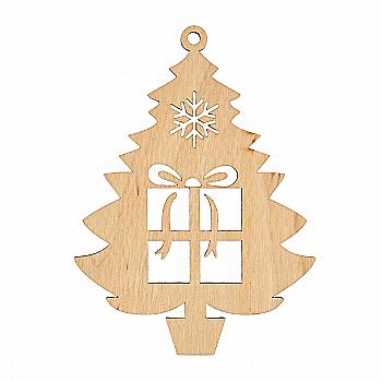 Заготівка дерев’яна Підвіс Ялинка з подарунком, 702838