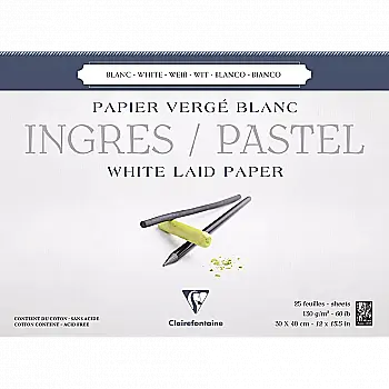 Склейка д/пастелі 30*40 см Ingres Pastel, 25 арк. (130 г/м2), білий папір, 96483C Clairefontaine